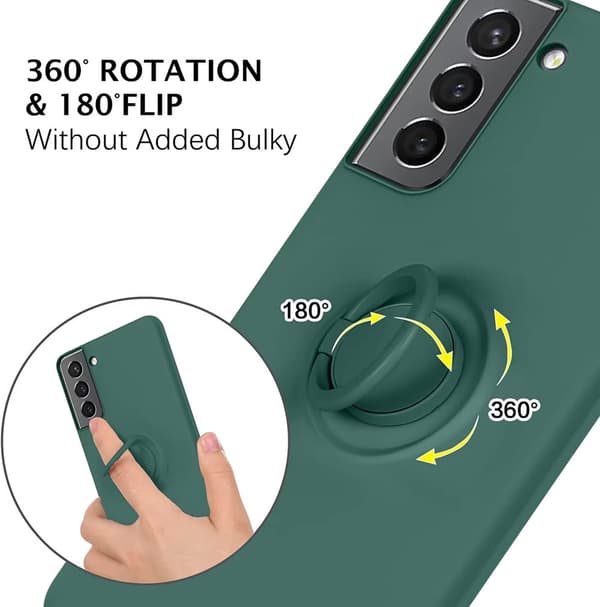 Samsung S21 Silikondeksel med Magnetisk Ringholder - Grønn[JUN]