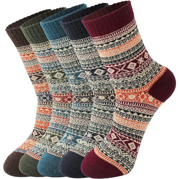 5 pairs of women's wool socks - Winter warm wool socks Chunky kn