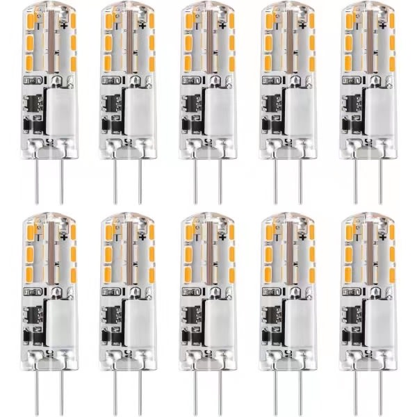 10x G4 LED-pærer 12V AC/DC Varmt Hvit 3000K 2W, dimbar