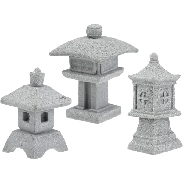 Miniatyr Pagode Statue Sandsteinskulptur for Bonsai Dekor Lys Grå[JUN]