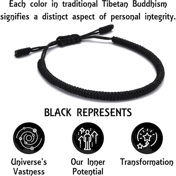 Tibetanskt handgjort justerbart flätat rep Chakra-armband för kvinnor Män Tonåringar Vänskapsgåva[JUN] Black
