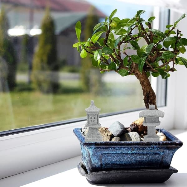 Miniatyr Pagode Statue Sandsteinskulptur for Bonsai Dekor Lys Grå[JUN]