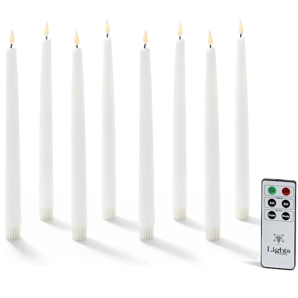 Flamlösa LED-koniska ljusset med fjärrkontroll - 8-pack white