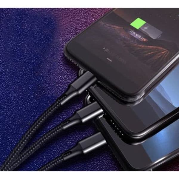3-i-1 Multi Ladekabel USB-C, Micro-USB, iPhone - 1,2m Svart