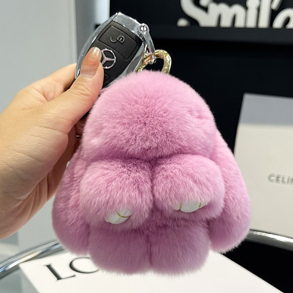 Myk og fluffy kanin nøkkelring Søt plysjkanin nøkkelring Plysjkanin nøkkelring Kunstig pels nøkkelring Pompom nøkkelring Dekorasjon Style 9