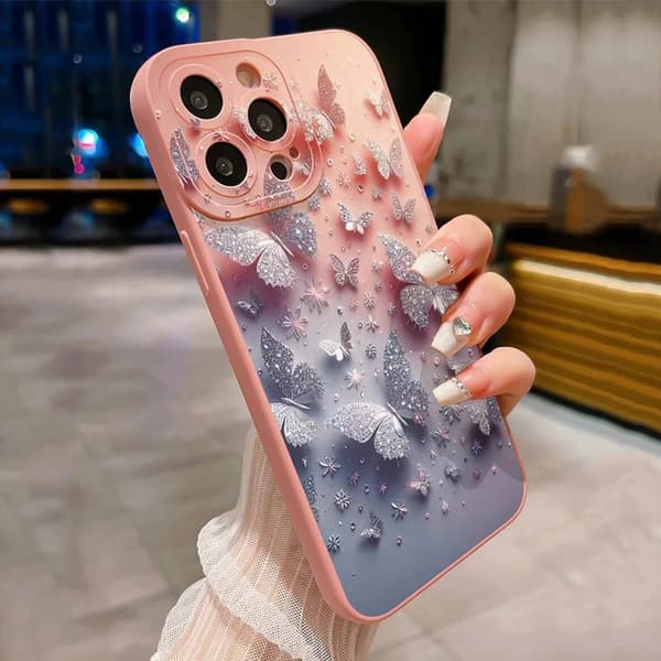 Støtsikkert sommerfuglblomst-telefondeksel til iPhone 11 12 13 14 15 Pro Max[JUN] For iPhone 16 2