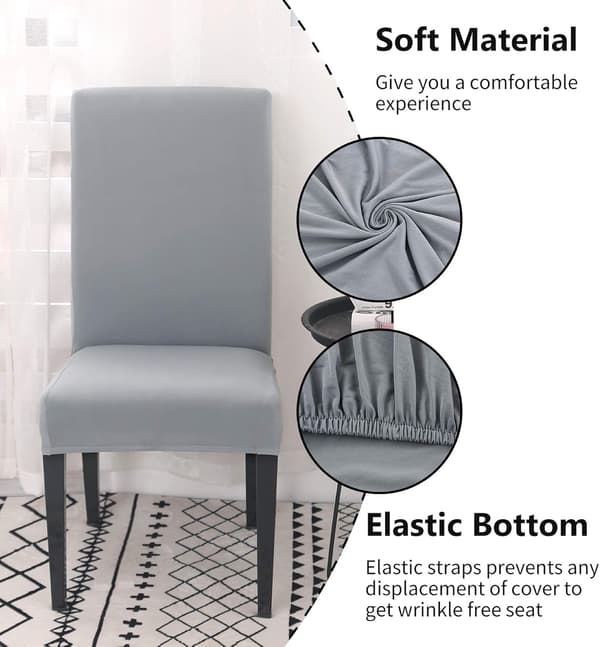 Stretch Dining Chair Covers Set of 4 or 6, Washable & Removable, Light Grey[JUN] 6pcs light Grey