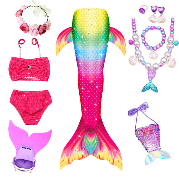 9-delad sjöjungfru-baddräkt prinsessa bikini badkläder set inklusive monofena MY08 MY08 MY08 130