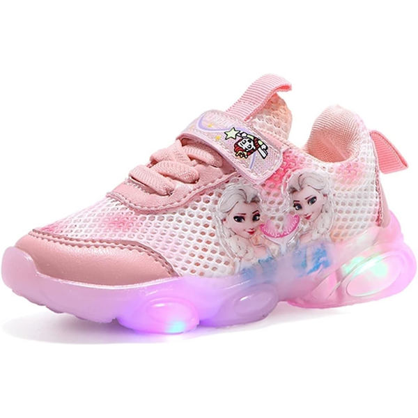 Elsa sko, prinsessesko, piger lysende sko, børn LED sneakers, drenge piger let mesh stof sko kryds træningssko casual børnesneakers Rosa Pink Pink 29
