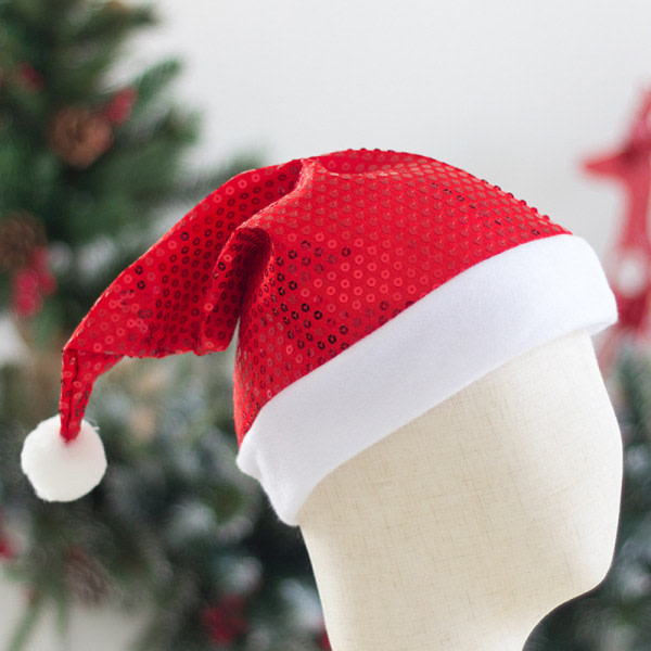 1 ST röda och gröna paljetter julmössa för vuxna julgrön röd hatt julfest dekoration huvudbonader (röd)