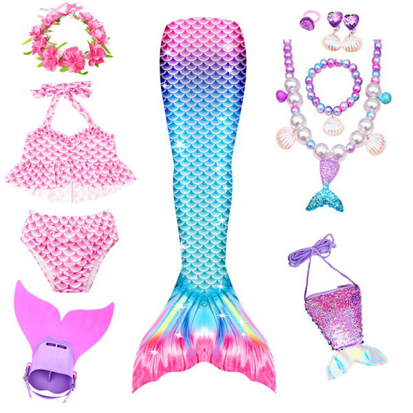 9-osainen merenneito-uimipuku prinsessa bikini uimapukusetti, mukaan lukien monofena MY06 MY06 MY06 100