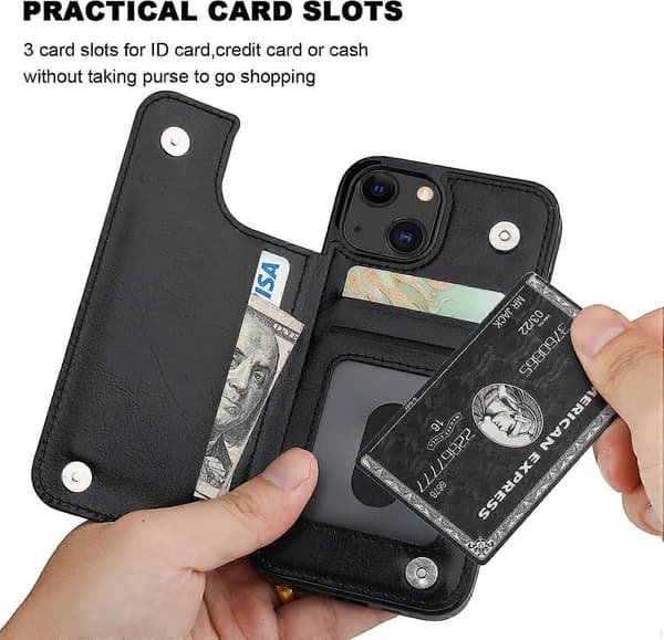 iPhone 13 Wallet Case med Kortholder & Dobbelt Magnetisk Lukning [JUN]