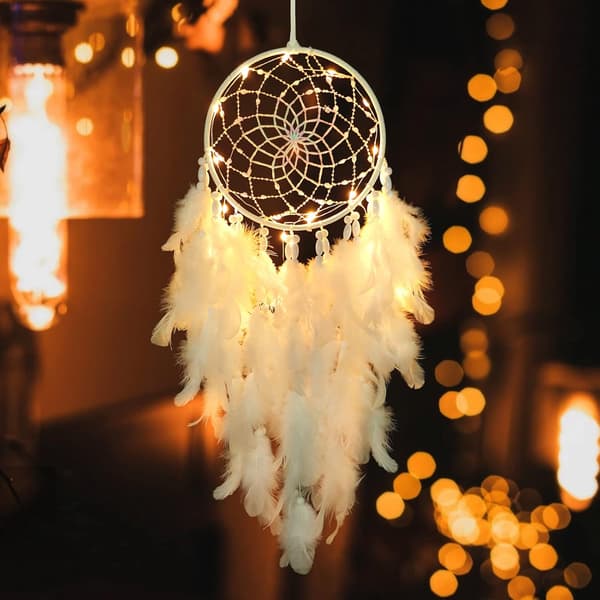 Boho Drømmefanger med LED-lys & Fjer til Børneværelse[JUN]