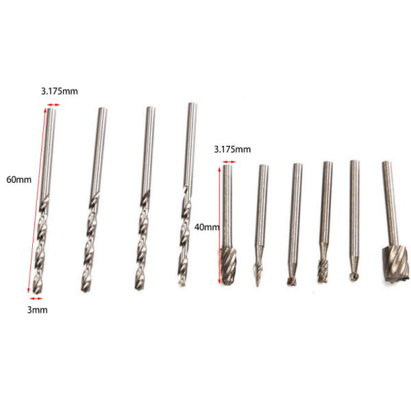 11 stk. Tilbehør Sliping Burr Tre Rotasjonsfiler Verktøysett 11pcS