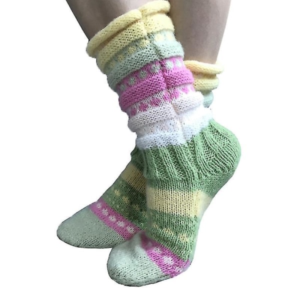 Dam Vinter Chunky Crochet Knitted Floor Calf Socks Ethnic Co
