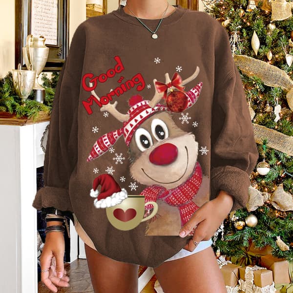 Festlig julesweater til kvinder med kaffeprint[JUN] M Coffee