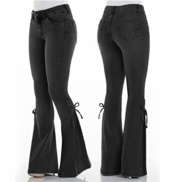 Jeans for kvinner med midjehøyt liv Bell Bottom Jeans svart black XL