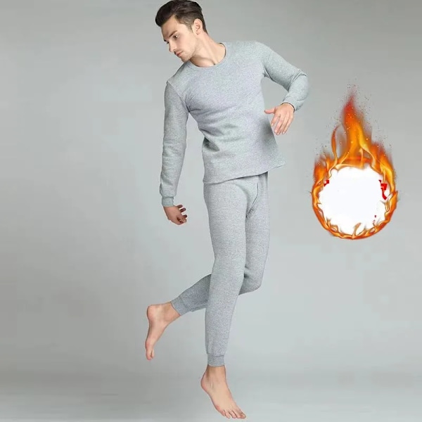 Högkvalitativa vinterlångkalsonger för män, termiskt set, tunn fleece, elastiskt material, mjuk, rundhalsad undertröja + kalsonger, grå Gray 4XL 90-100kg