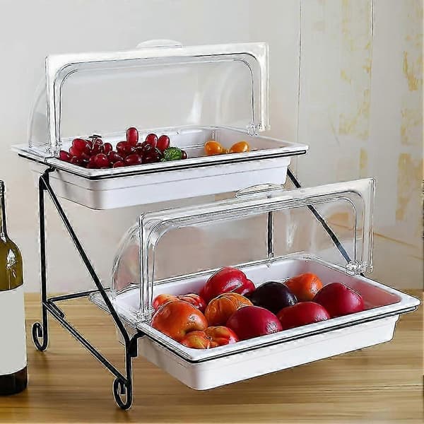 Fullstor Chafing Dish Lås, 2-pak, Klar Plast Rulle Top Display Lås til Bageri og Desserter, Rektangulær[JUN]