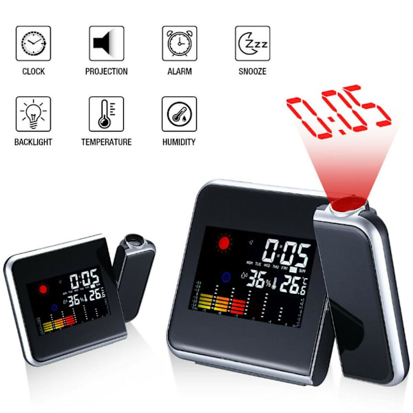 LCD vækkeur Radiostyret ur LED Radiostyret vækkeur Snooze alarm Bordur med projektion