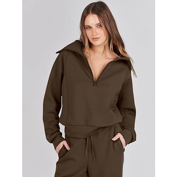 Dam 2-delt Træningsdragt Sæt, Rummelig Loungewear, Sporingsdragt Brun Brown M