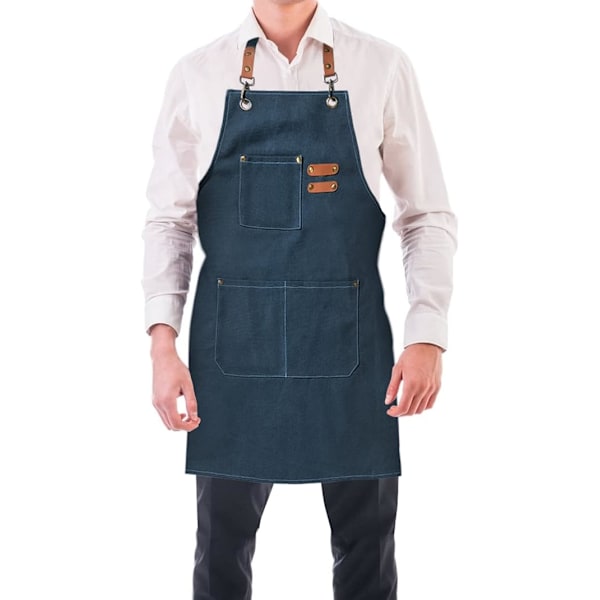 (Marinblå) Miesten keittiöesiliina Canvas-esiliinat 3 taskulla Vedenpitävä ja säädettävä esiliina grillaukseen, ravintolaan, puutarhaan, puusepälle, 78 * 68cm D