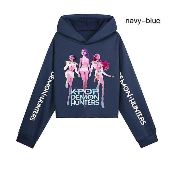 Jenter KPOP Demon Hunters Hettegenser - HUNTRX Navy Pullover[JUN] 160cm Navy