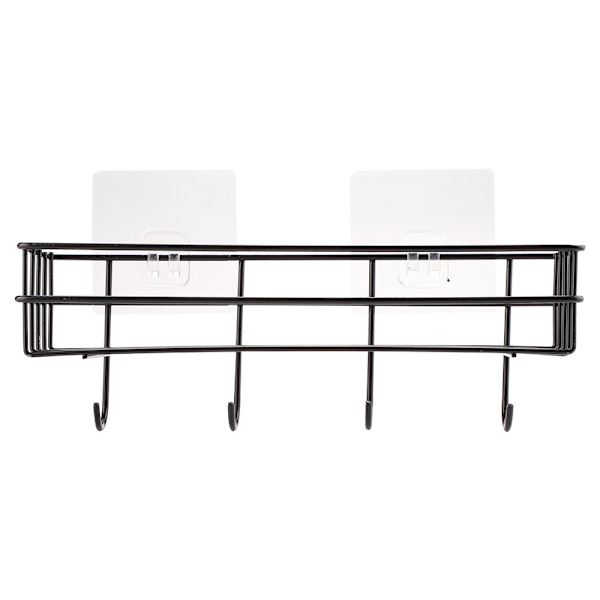 Ingen boring Badrumshylde, Håndklædeafdrypningsstativ til Kosmetik, Væghængte Køkkenhylder med Krog / Sort / 28 x 10,5 Cm