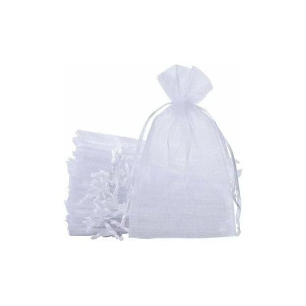 50 stk store organza gaveposer, 20 x 30 cm smykkeposer bryllupsposer med snøring for julegaver bursdagsfest gaveinnpakning (hvit)