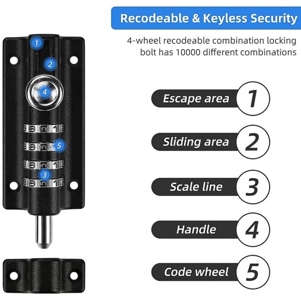 Kodbar dørhåndtag, 4 hjul Genkodbar dørhåndtag Vandtæt nøglefri kombinationslås med høj sikkerhed