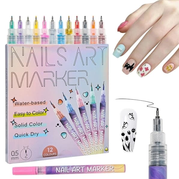 12st Fine Line Nagelkonstpennor för Exakt Graffitiritning[JUN] multicolor