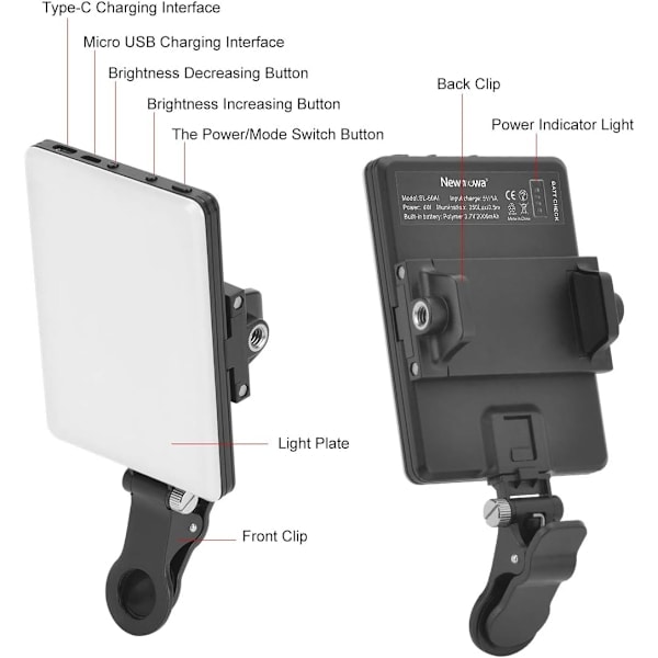 Genopladelig LED-videokonferencelys med klips til telefon og iPad[JUN]