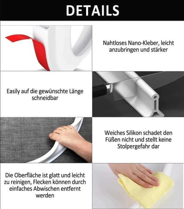 2m Självhäftande Vattentät Duschlist, 4cm Hög[JUN] Gray