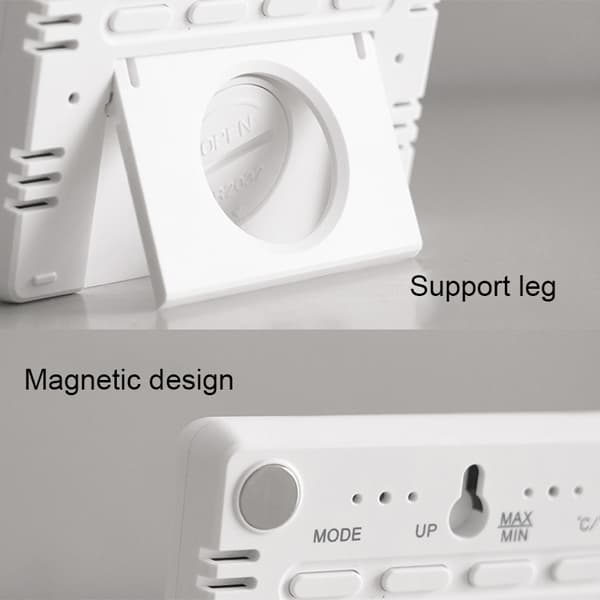 Smal magnetisk väggmonterad LCD digital klocka med temperaturdisplay (vit)