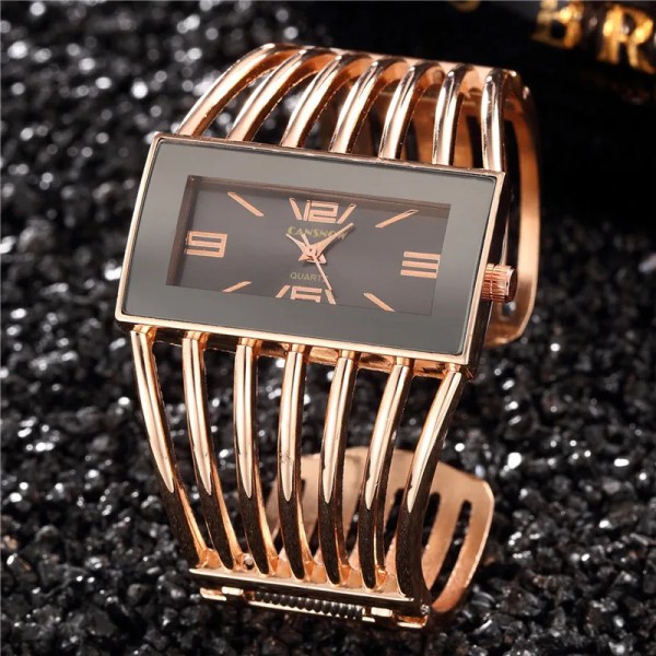 Mærke Dameklokker Damemode Armbånd Armbånd Kvarts Stålklokke Watch Montre Presenter Reloj Mujer Relogio Feminino Gold Black