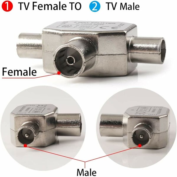 T-formet antennefordeler - 2-vejs antennefordeler - 2 DVB-T/BK-stik