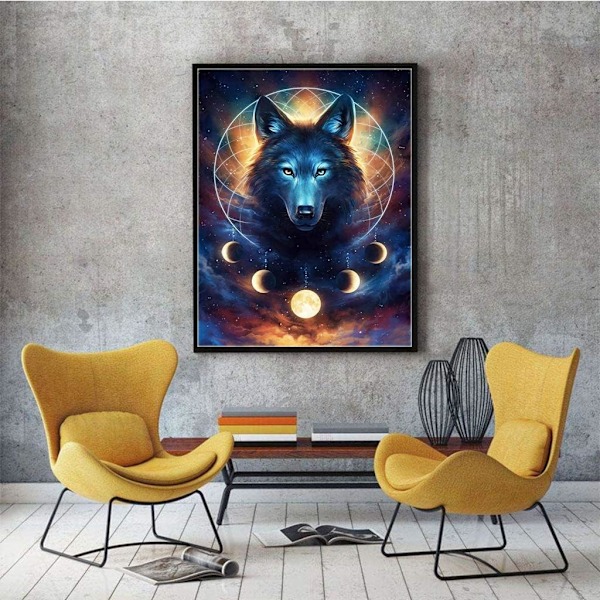 Wolf 5D Diamond Painting Kit för jul, Animals Moon Full Rhi