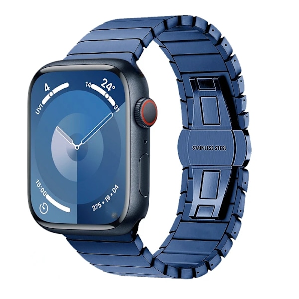 Metallrem til Apple Watch 9 8 7 45mm 41mm Udskiftningsarmbånd i rustfrit stål til iwatch 6 5 4 3 2 SE 44mm 40mm Ultra/2 49mm Blue