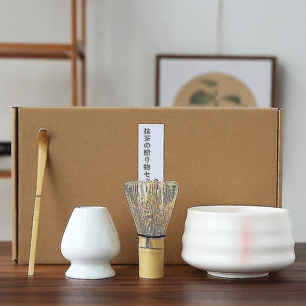 4-delars Traditionellt Matcha-presentset med bambuvisp och keramikskål [JUN] 6