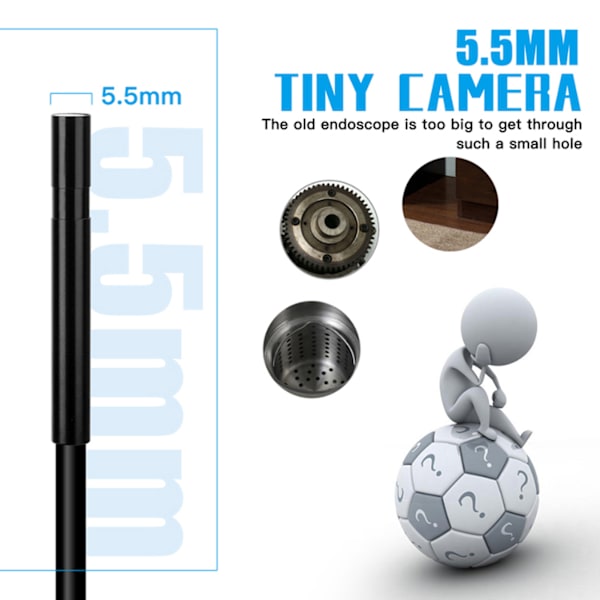 0,2 tuuman 5MP IP67 6 LEDin WiFi-endoskooppi boreskooppi tarkastuskamera iOS/Android-älypuhelimille 10 m / 32,8 jalan kaapeli