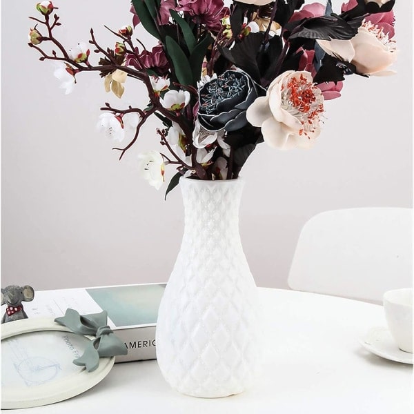Plastikvaser til blomster, holdbare og moderne - Dekorativ blomster vase til stue, kontor, bryllupsdekoration (hvid)