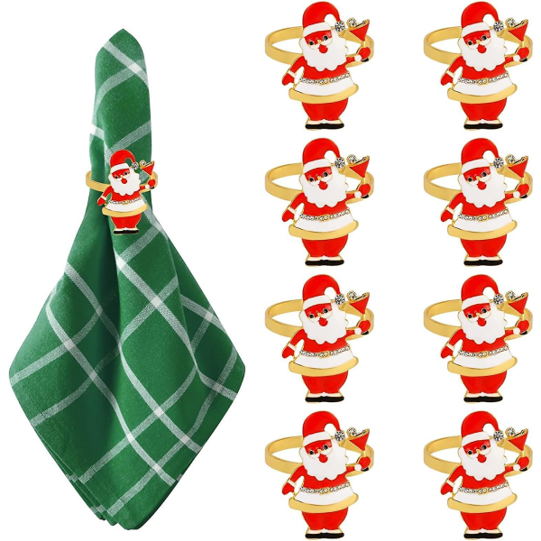 Jul servettringar set om 8 jultomte servettringar för