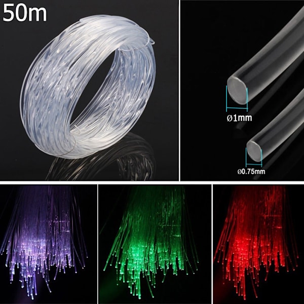 50m x 0,75 mm/1,0 mm Fiberoptisk Kabel Endeglødet LED-Lys 50MX1MM 50mx1mm