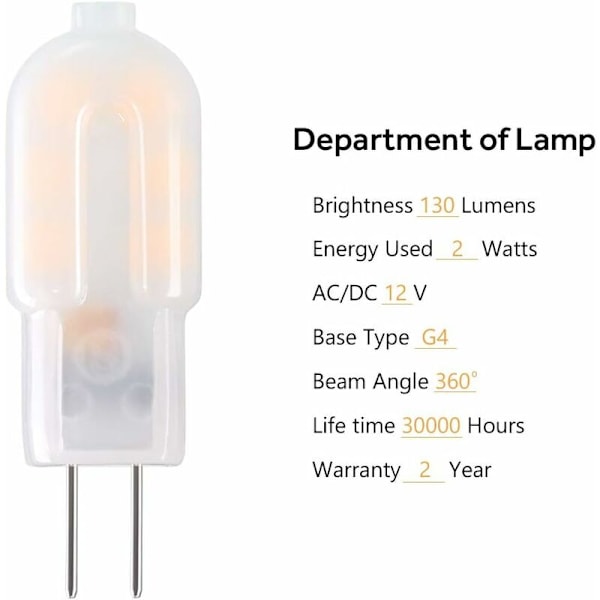 G4 LED-lampa, 5-pack  Motsvarande halogenlampor, G4 2W LED-lampa Energisparande för huvljuslampor, DC 12V