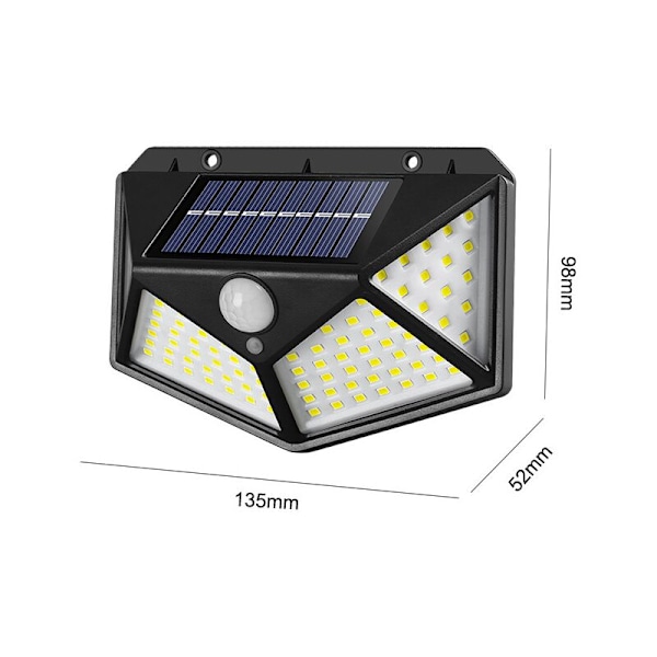 Solcellsdriven vägglampa för hem, mänsklig rörelsedetektering, 100 LED, utomhus trädgård, laddningsbar solpanel, för inomhus och utomhus