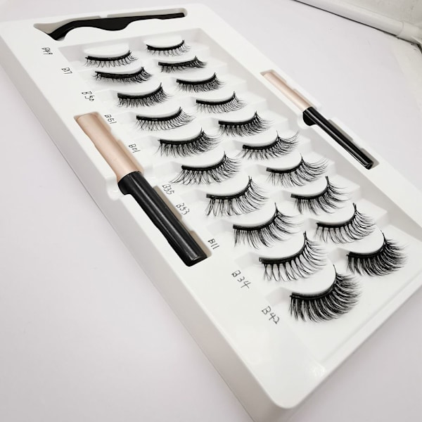 10 par magnetiska ögonfransar Eyeliner Liquid & Pincet Set Set 1-Natural