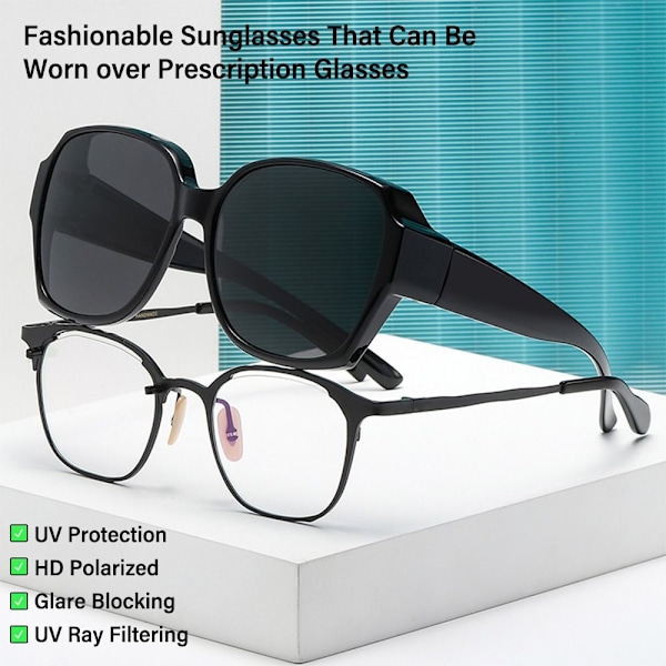 Polariserede solbriller til montering over briller med UV-beskyttelse Bright Black