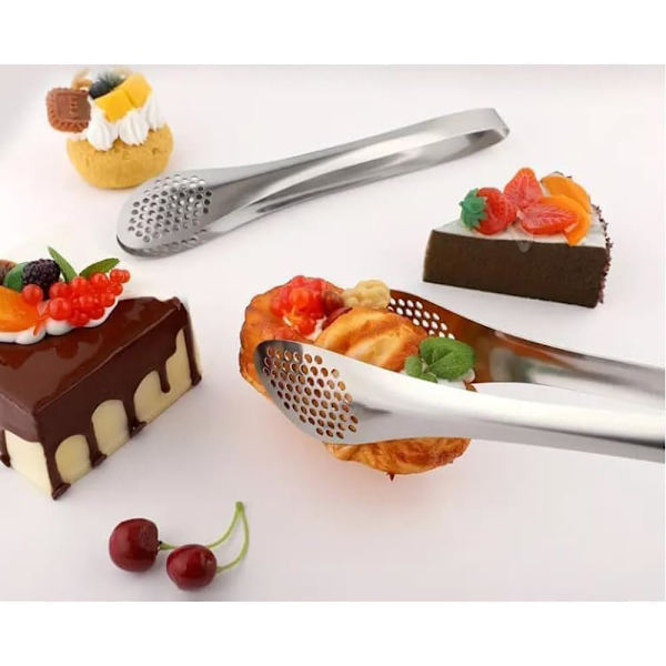 2 stycken 18 cm silverfärgade mattänger - Serveringstänger i rostfritt stål för bufféer, sallader, grillar och kök