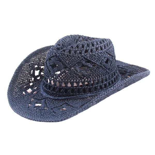 Stråcowboyhatt, hul solhatt med bred brem, marineblå Navy