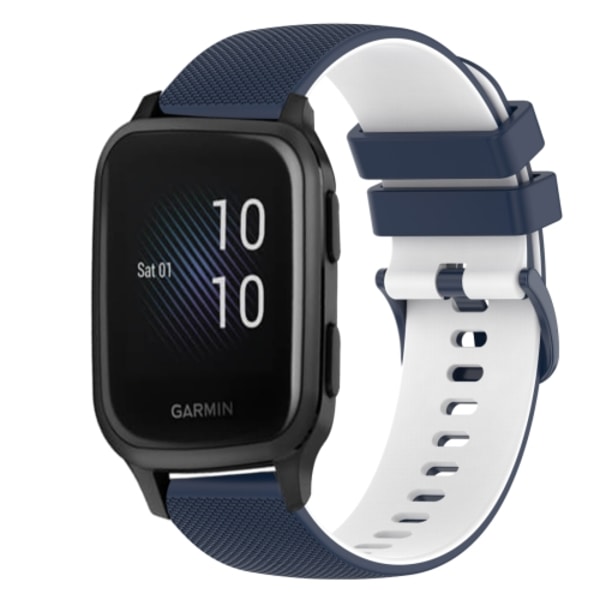 För Garmin Venu SQ 20 mm rutig watch i tvåfärgad silikon Dark Blue-White